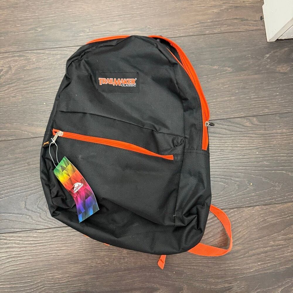 Trailmaker Classic Black Orange Zip Up Canvas Backpack New